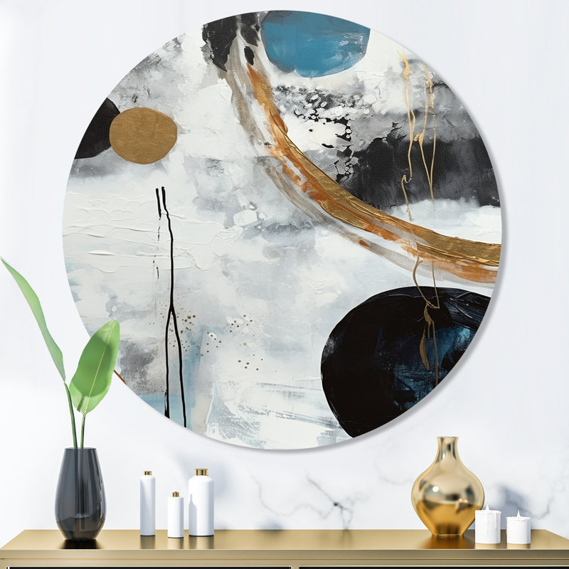 Exploration de Boho Volume I - Art mural rond abstrait sur métal, H 23 po x l 23 po x P 1 po