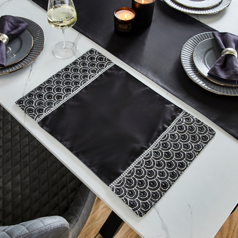 Deco Sequin Dining Place Mat 4 Pack, Black