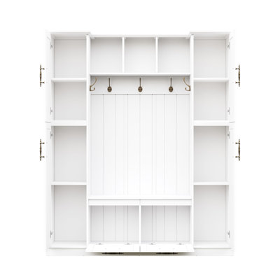 Spacious Hall Trees With Storage, White Mdf Farmhouse Entryway Organizer
