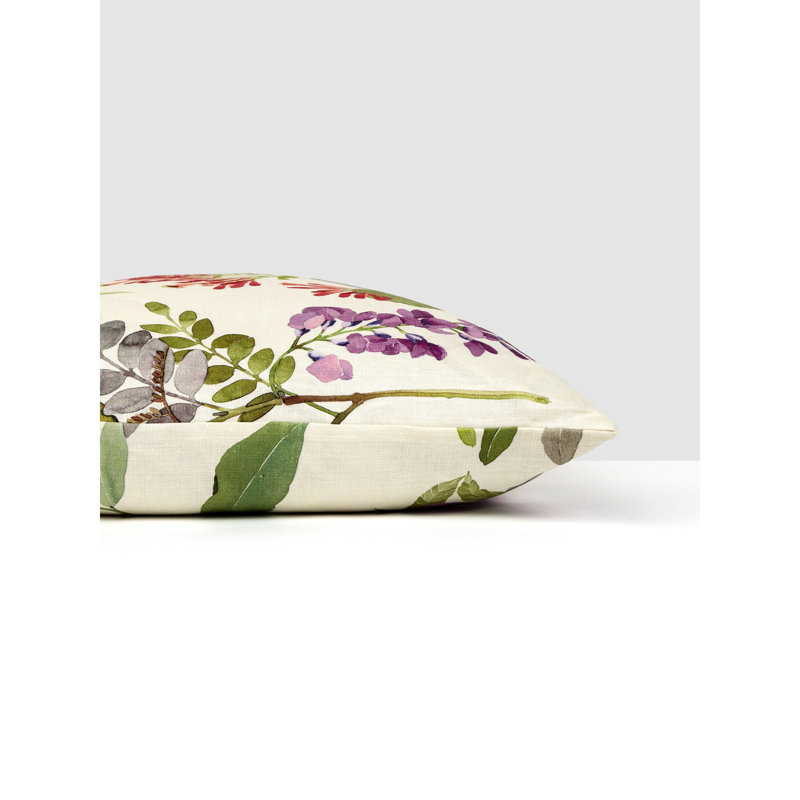 Sissinghurst Pillow, Coral/Green/Purple/Ivory Floral