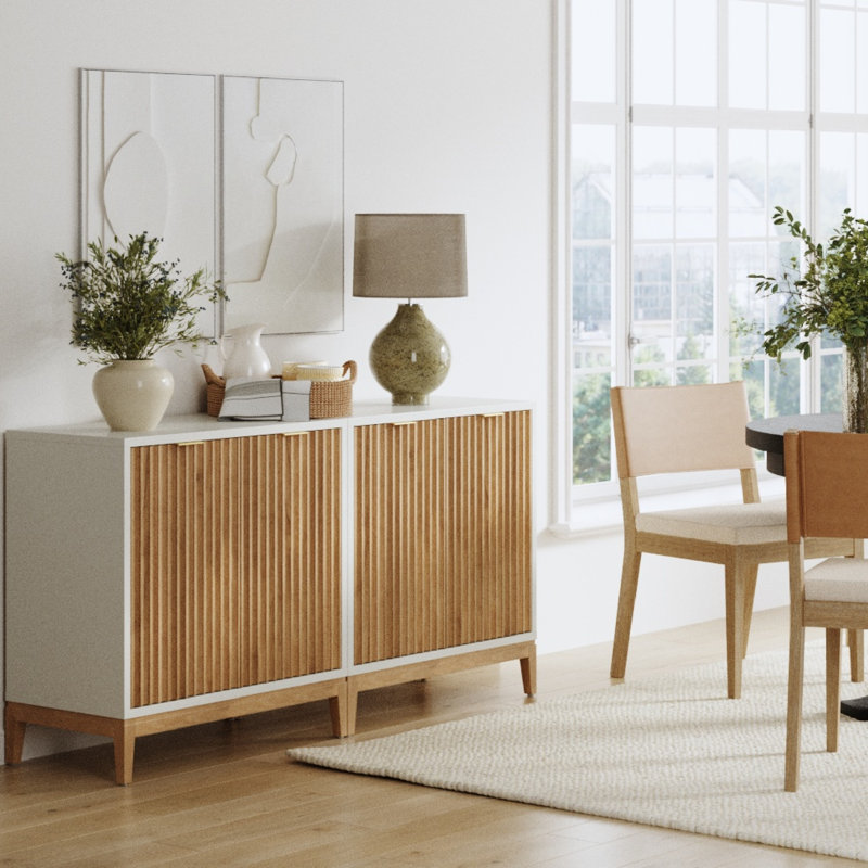 Rubberwood Accent Cabinet with 2-Door, Warm White