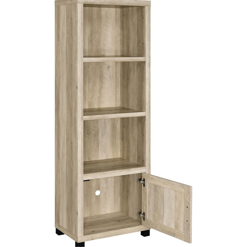 Distressed Pine 3 - Shelf Media Tower, Engineered Wood, Four Storage Compartments, For Limited Space Living Wood Tower With Finish, Vertical Design, Home Accessories And Display