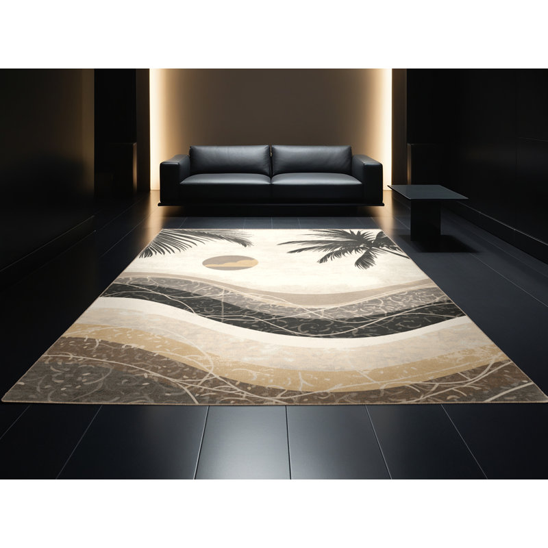 Tapis dégradé beige lavable à la machine Ottavio, Carré 5 pi