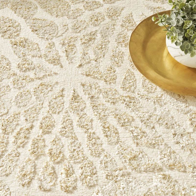 Ebern Designs Rhodes Ivory Gold Modern Indoor Rug, Rectangle 5'3" x 7'3"