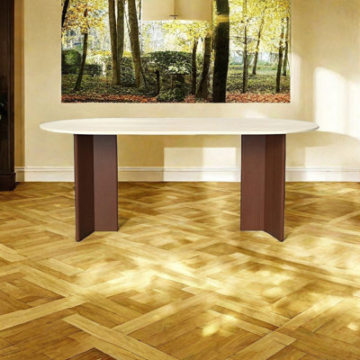 Vintage oval rock slab dining table