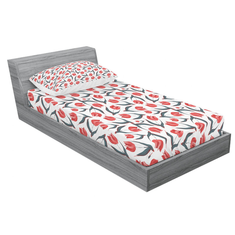 Microfiber Floral Sheet Set, Twin Sheet Set with Fitted Sheet