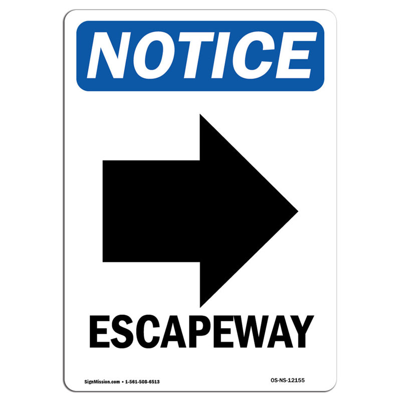 Escapeway [Flèche droite] Panneau en aluminium 12 x 18