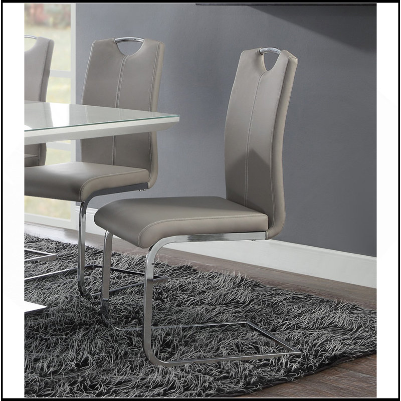 Ensemble de chaises de salle à manger de style unique recouvert de similicuir gris et taupe