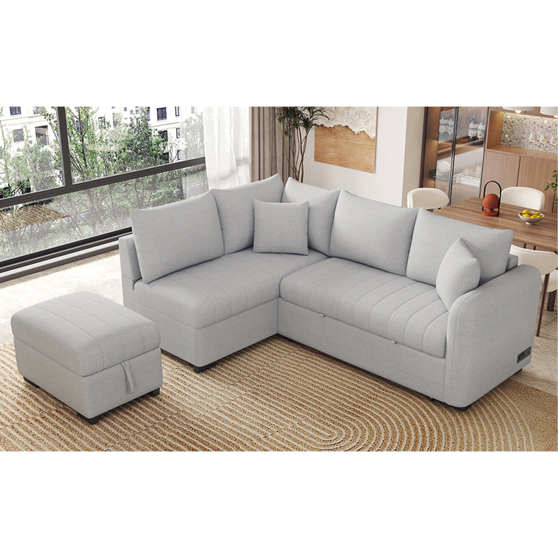Canapé-lit modulaire coulissant avec repose-pieds Nikolas, Polyester gris