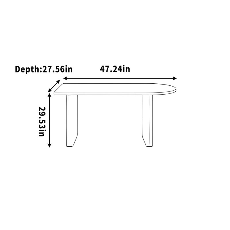 Bureau noir, bureau semi-circulaire et table d'étude, H 29,53 po x l 47,24 po x P 27,56 po