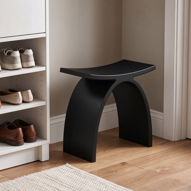 Tabouret de douche à surface solide, banc de salle de bain en résine de pierre imperméable, Noir mat