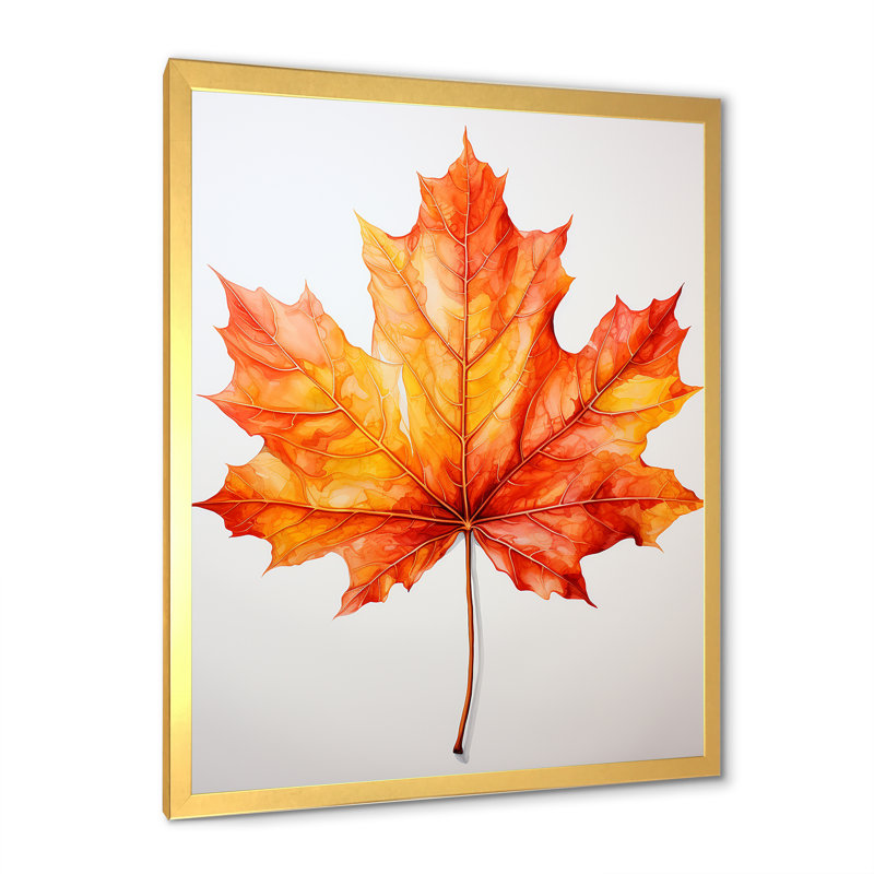 «Orange Maple Leaf Beauty II», art mural érable, Cadre doré simple, H 20 po x l 12 po x P 1 po