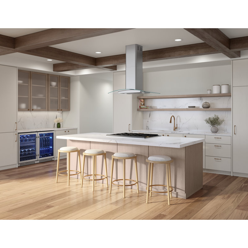 Brisas 36 In. 600 CFM Curved Glass Island Range Hood With LED Lights In Stainless Steel