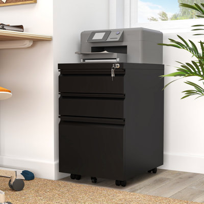Carreiro 15.3" W 3-Drawer Mobile Vertical File Cabinet with Lock