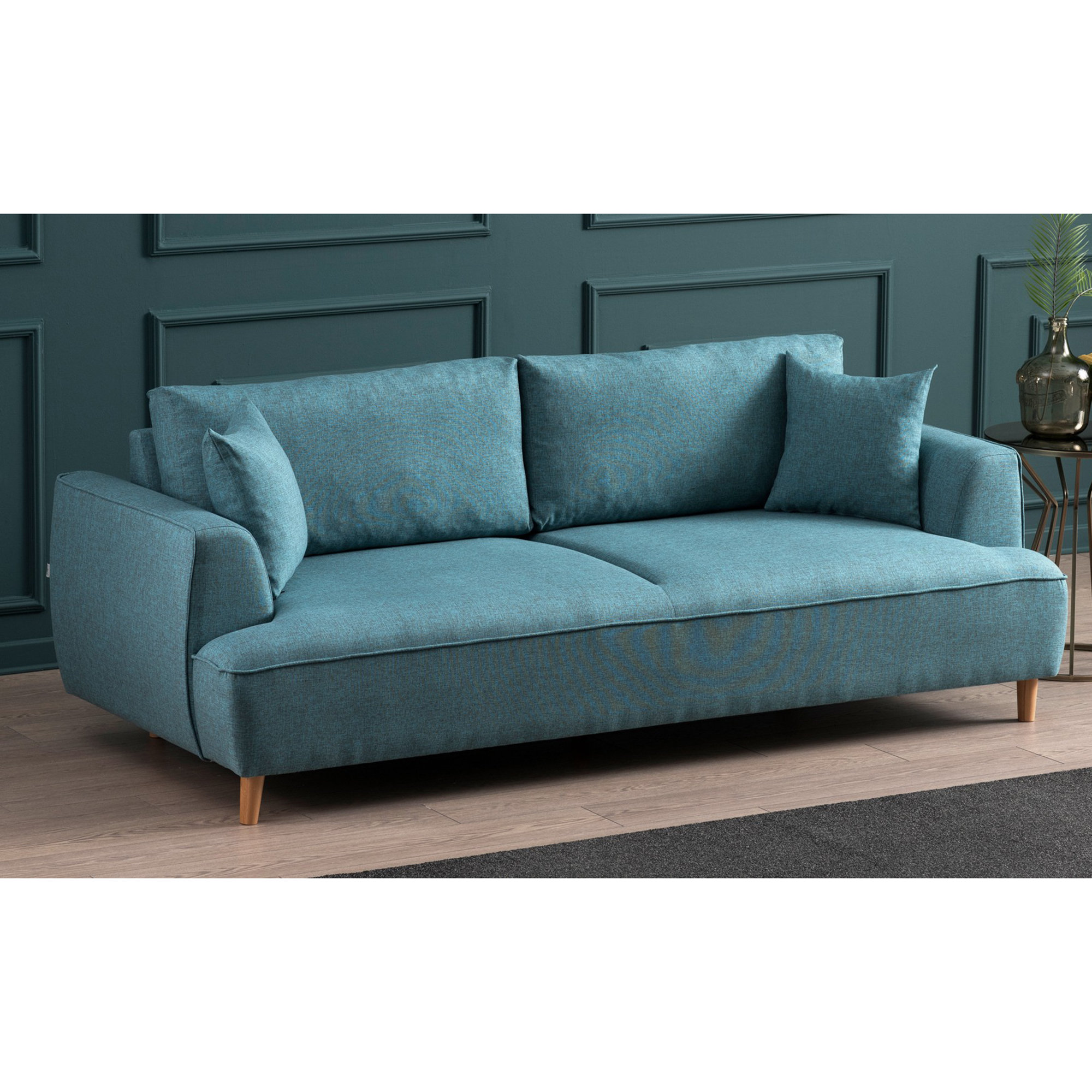 East Side Teal Blue,Green Chenille Fabric Chaise Sofa - Rooms To Go