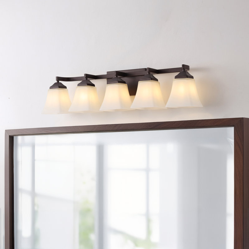 Rimini Farmhouse Cottage Metal LED Vanity Light with Frosted Glass Shades, Oil Rubbed Bronze, 5