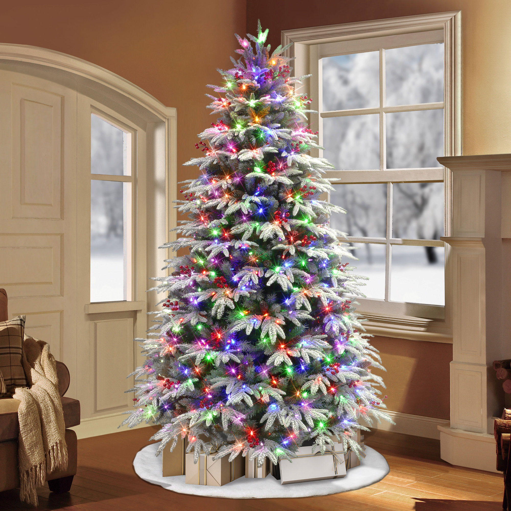 90' Artificial Fir Christmas Tree with Color & Clear Lights