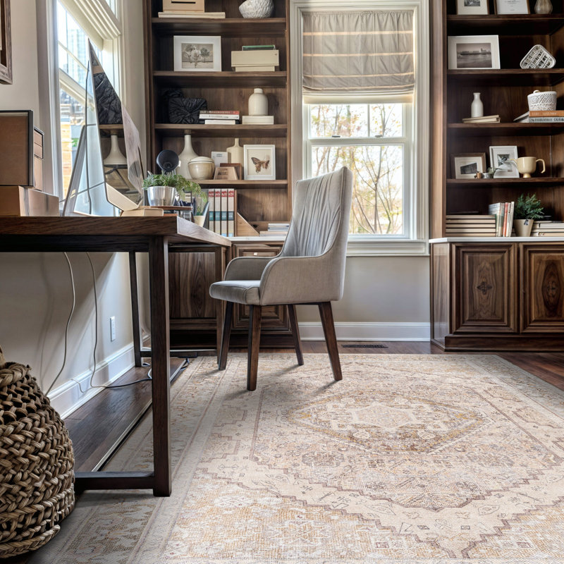 Tapis beige à motif antidérapant Valora, Rectangle 5 pi x 7 pi