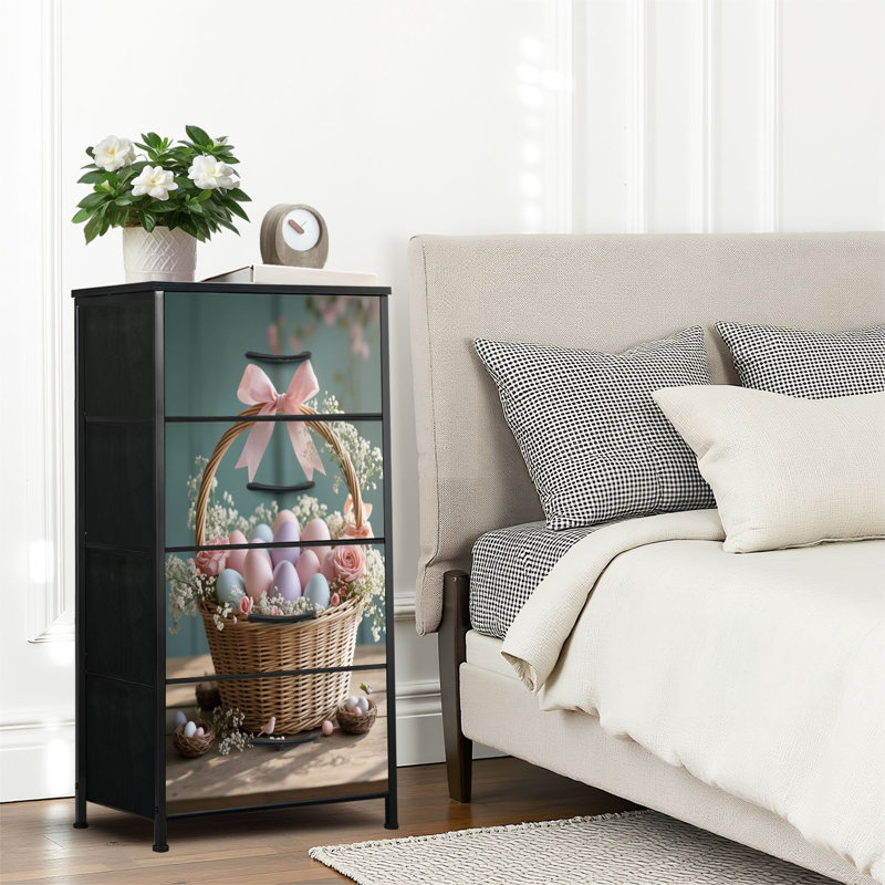 4 Drawer Dresser for Bedroom, Narrow Chest of Drawers, Wooden Top and Study Iron Frame 18"x37.5"-(WxH)