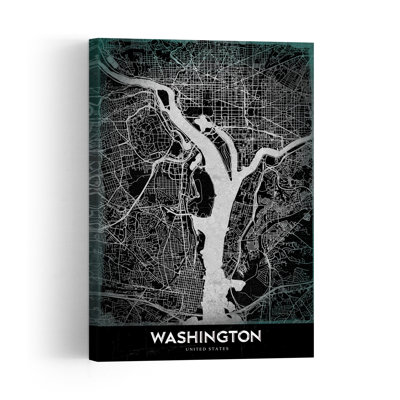 Washington Dc City Map Retro Vintage City Architecture Wall Art Print 1 Piece Wrapped Canvas Wall Art