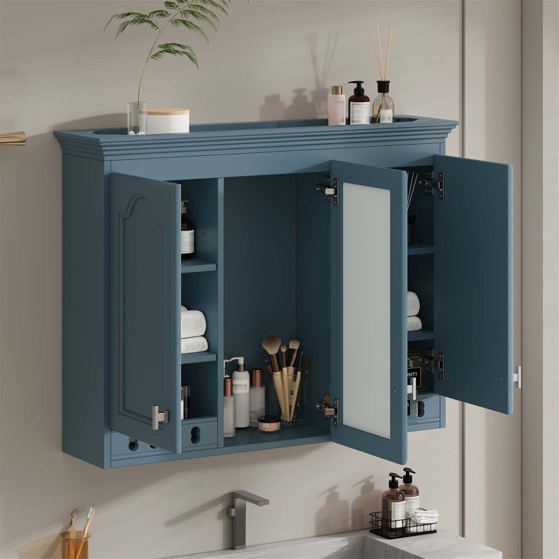 Armoire à miroir murale 35 pouces tout-en-un avec tablettes réglables, charnières à fermeture en douceur, pour le rangement de la salle de bain, du salon et de la chambre à coucher