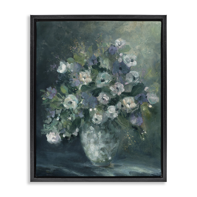 Bouquet complet dans des tons verts, Cadre flottant noir de jais, H 21 po x l 17 po