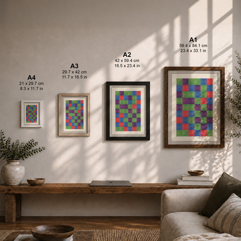 Colour Grid Geometric - Framed Print, Black, A3 - 42.0 x 29.7 cm