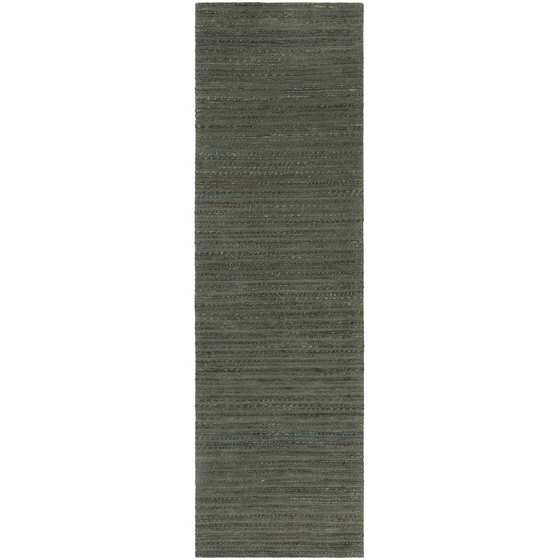 Doleman Hand Woven Hemp/Cotton Solid Color Rug in Dark Green, Runner 2'3" x 8'