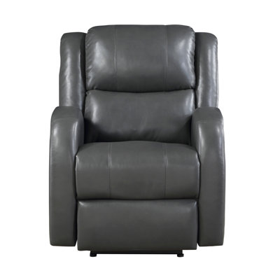 Modern Living Room Furniture 1Pc Power Reclining Chair Gray Faux Leather Upholstery Plush Seating Solid Wood Frame