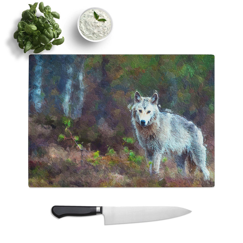 Glass Lone Wolf Chopping Board, 39 cm W x 28.5 cm L