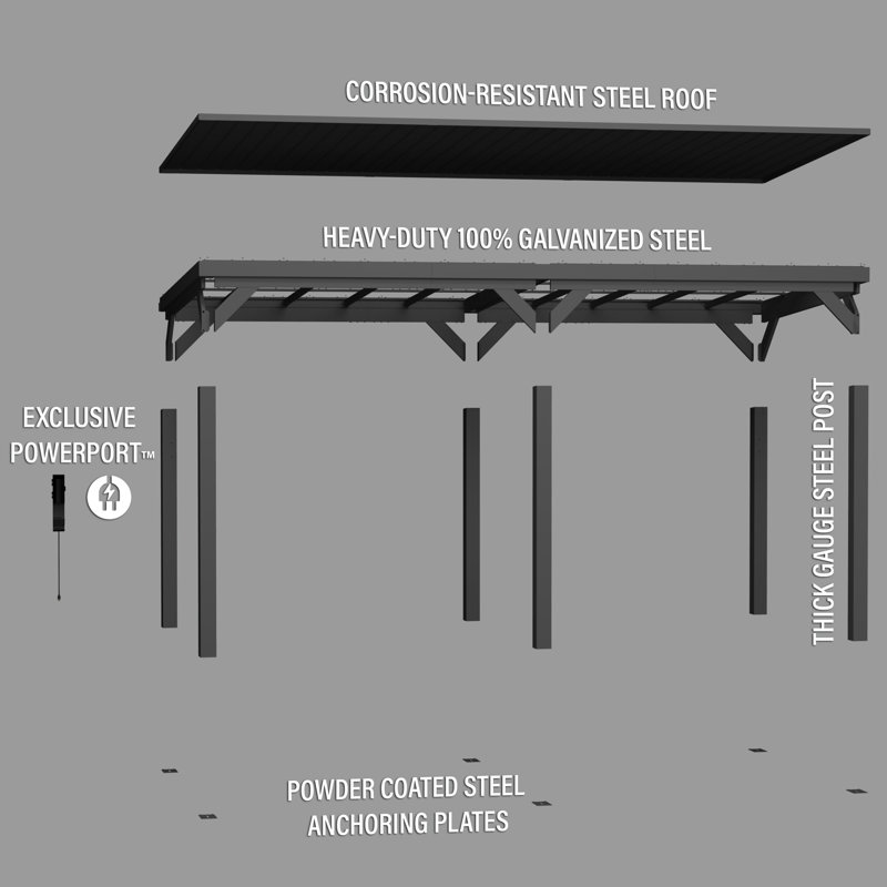 Stonebridge Black Galvanized Steel Outdoor Gazebo with Hardtop Roof