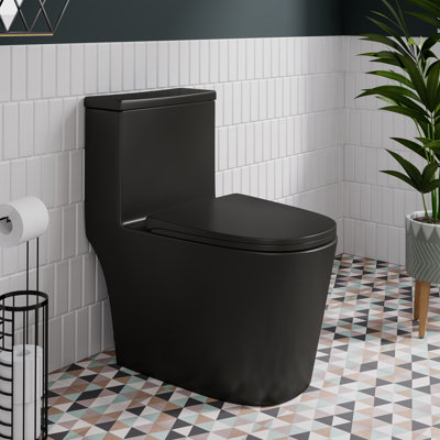 Toilette allongée une pièce à finition rugueuse noire matte de 12 po 1,28 GPF Dreux