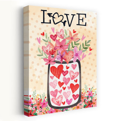 «Love Valentines» - art contemporain, bouquet de fleurs en pot à pois