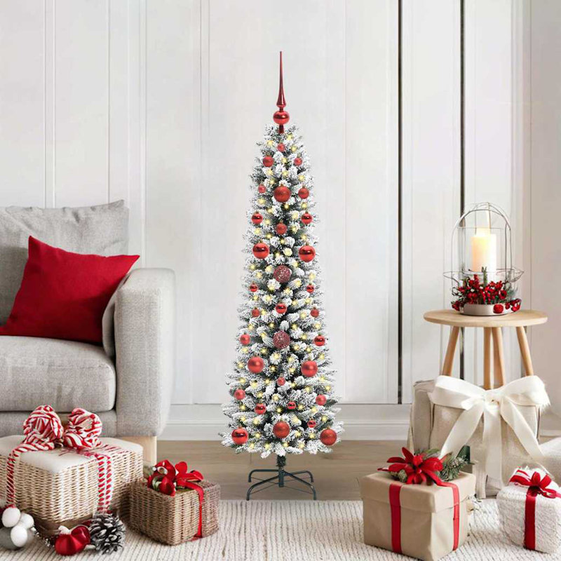 Artificial Christmas Tree with 150 LEDs Green and white 120 cm, Red