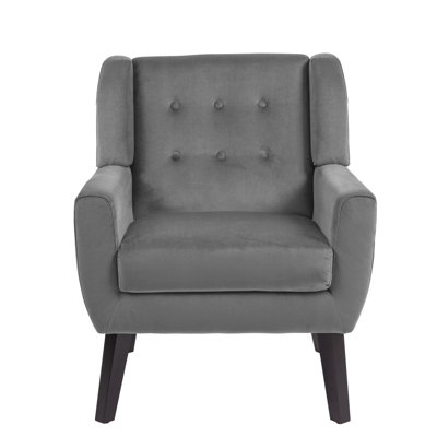 Fauteuil rembourré en velours gris avec dossier en bois massif Davey