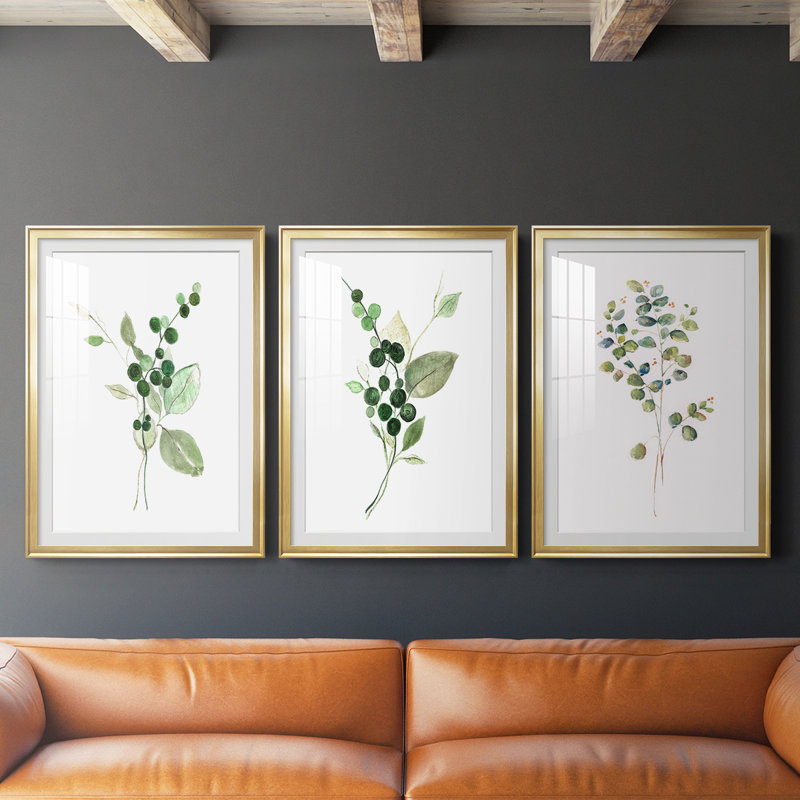 Brins vert I, reproduction encadrée de qualité supérieure - prête à être accrochée, Or, H 42,5 po x l 91,5 po x P 1,25 po