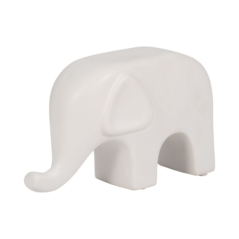 Stoneware Ceramic Elephant Figurine - Modern Minimalist Decorative Sculpture for Home and Office Decor., White