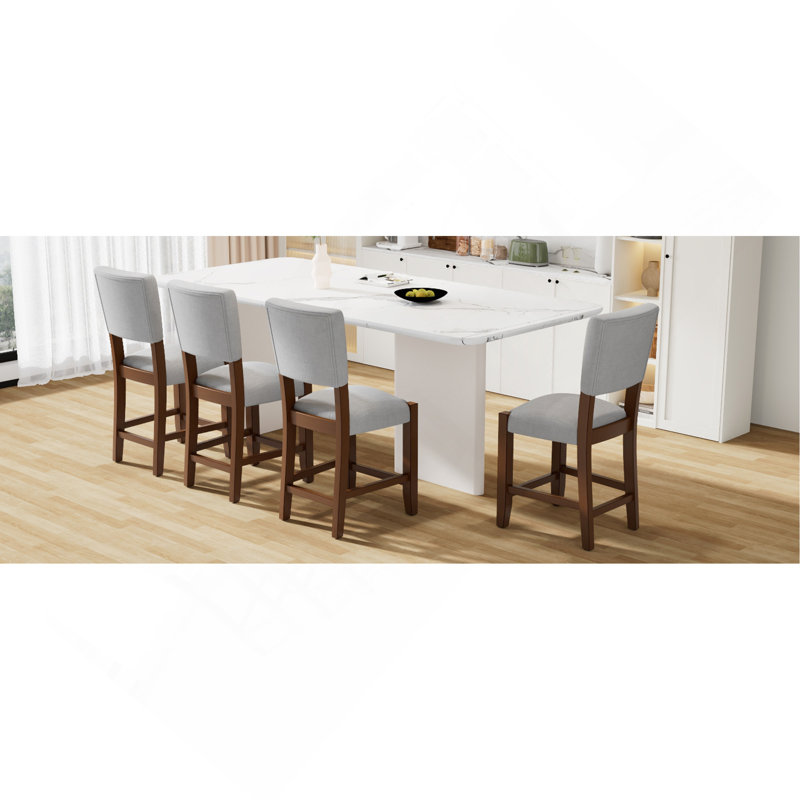Ensemble de 4 tabourets de bar Mid-Century de 40,4 po avec dossier, tabourets de bar rembourrés en lin avec pieds en bois massif pour la salle à manger de l'îlot de cuisine (chaises 4 pièces)