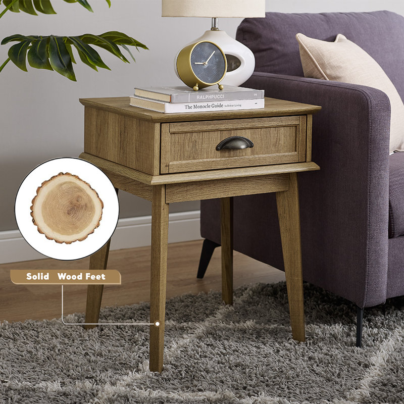 Cabral End Table with Storage - Nightstand with Drawer, Living Room, Natural