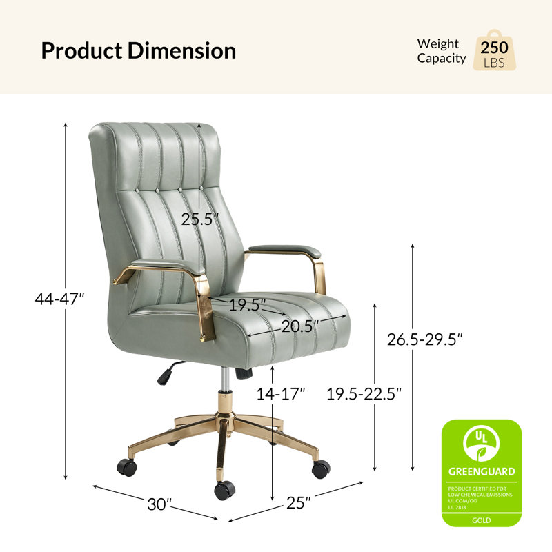 Leipzig 47" H Tufted Leather Executive Chair, Sage Pebbled Faux Leather