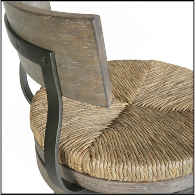 31" Wood Bar-Height Bar Stool with Natural Seagrass Seat, Reclaimed Gray, 1PC