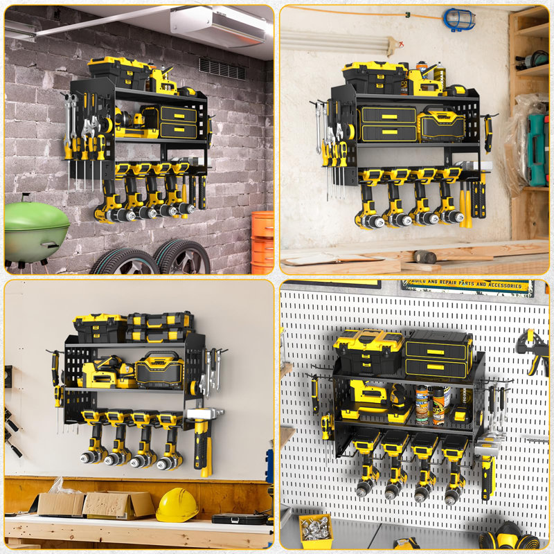 Heavy-Duty Metal Power Tool Organizer With Pegboard - Efficient Storage For Garage And Workshop