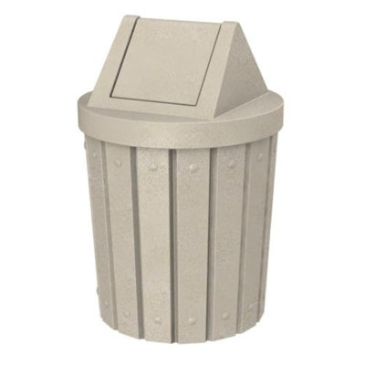 Poubelle d'extérieur robuste à lattes rondes en plastique recyclé à 100% 42 gallons avec couvercle à couvercle pivotant Sturdy Essentials - Granit beige
