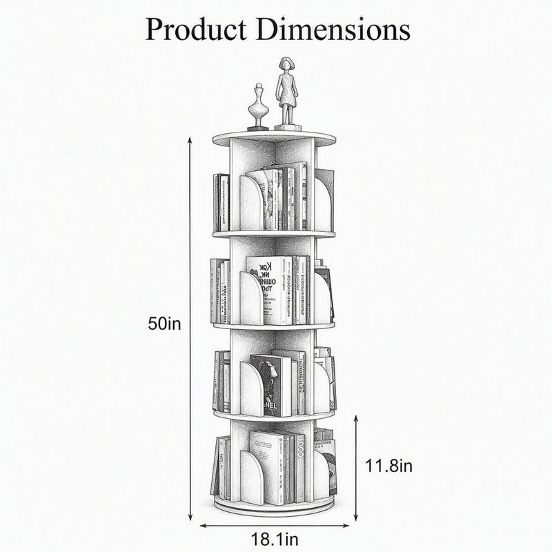 Étagère pivotante à 360°, bibliothèque tournante à 4 niveaux, tablette de rangement en PVC, meuble de rangement sur pied pour petits espaces, chambre