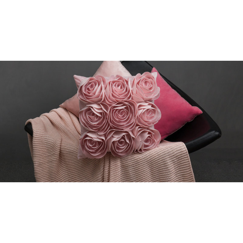  Appliqued Velvet Pillow Cover, Light Pink