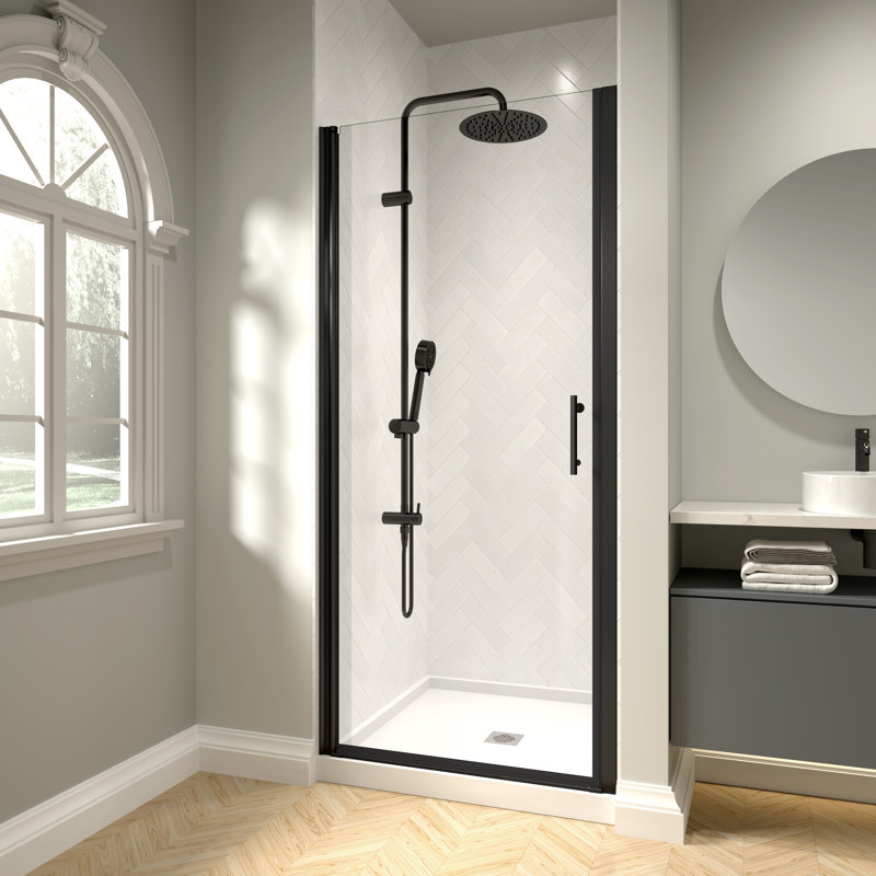 32" - 33 3/8" W x 72" H Pivot Swing Frameless Shower Door with 1/4" (6mm) Clear Tempered Glass, Matte Black