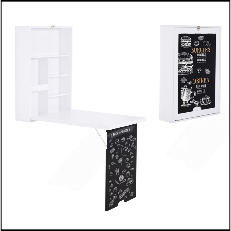 Bureau mural pliable mural avec tableau noir, bureau flottant convertible pliable avec tablettes, blanc