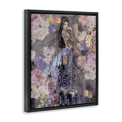 Art mural sur toile flottant, "Fleurs expressives et femme" par Marta Wiley