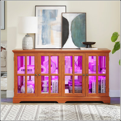 Vitrine à DEL avec portes vitrées, tablettes réglables pour objets de collection, conception à quatre portes, vitrine rétro pour la maison ou le bureau