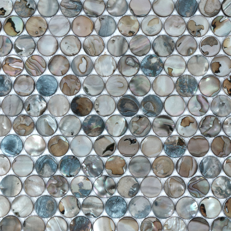 Mother of Pearl 0.8" x 0.8" Seashell Penny Round Mosaic Sheet, Bahamas